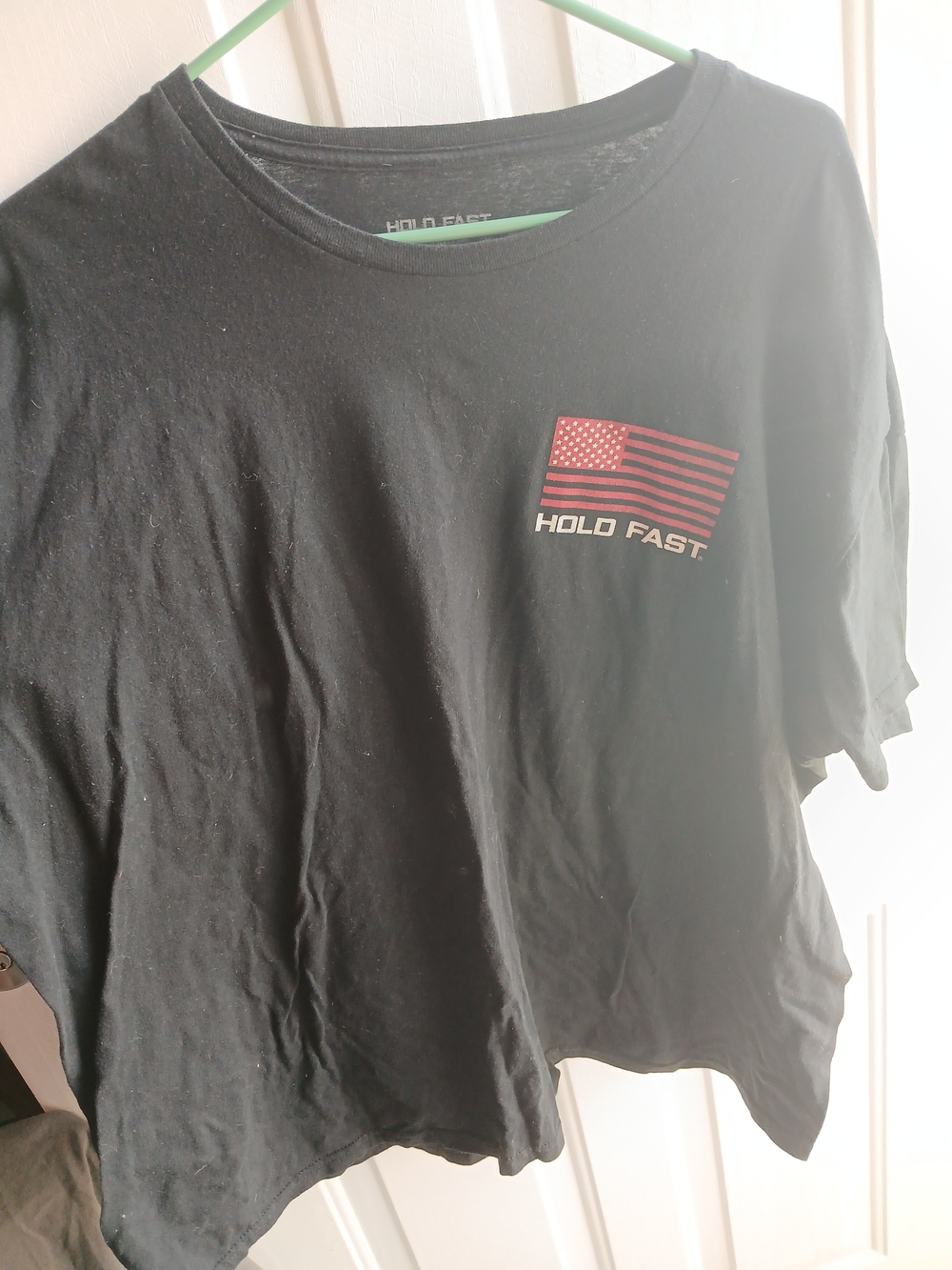 Hold Fast Black Tee with Red American Flag Graphic
